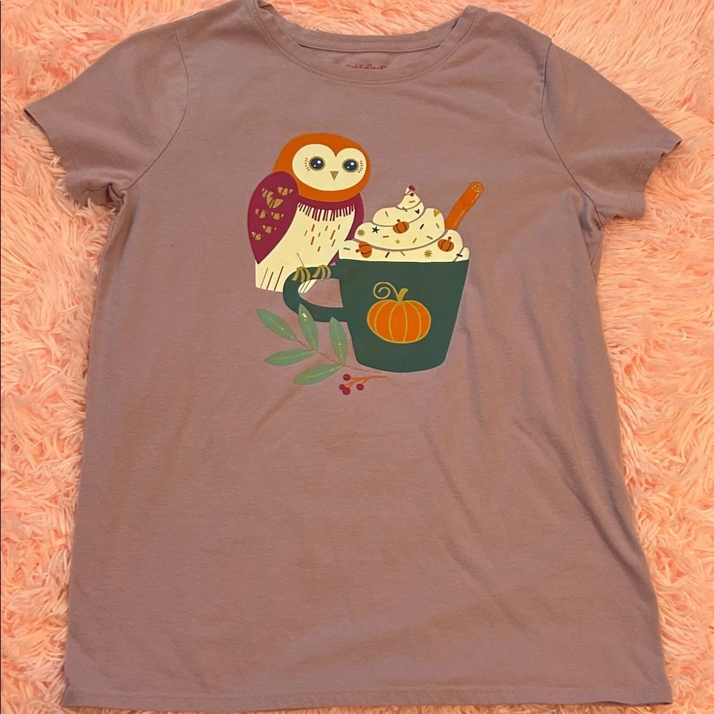 Cat & Jack Purple Tee with Owl and Pumpkin Mug Design